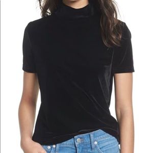 Madewell black velvet mockneck tee